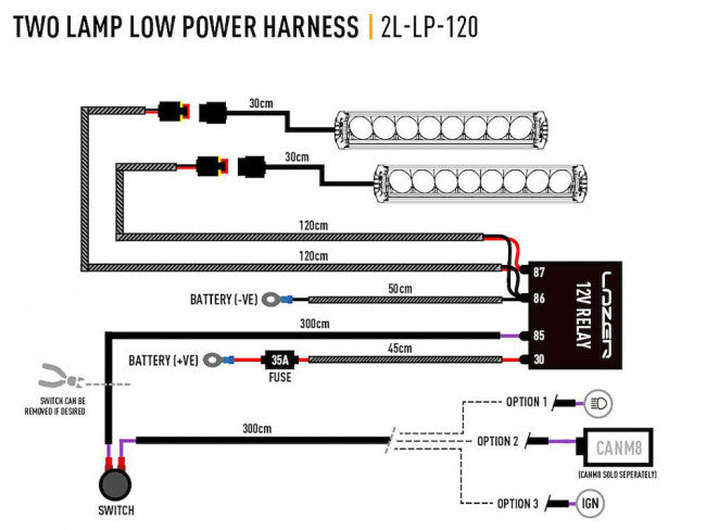 Lazer Rela-kabelsats 2x ST-serien / Triple-R 750/850/1000 Lag effekt