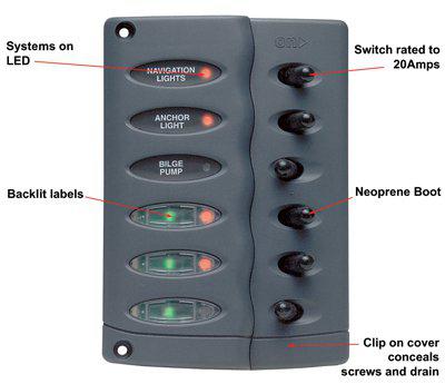 BEP Switch Panel DC Contour Waterproof 6xOn/Off Gr