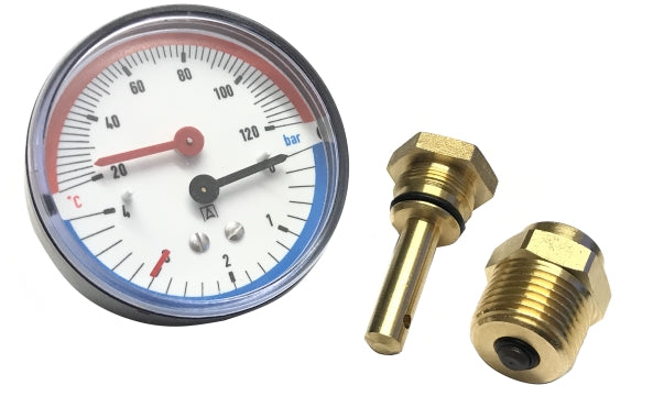 Manometer med temperaturvisning 0–4 bar