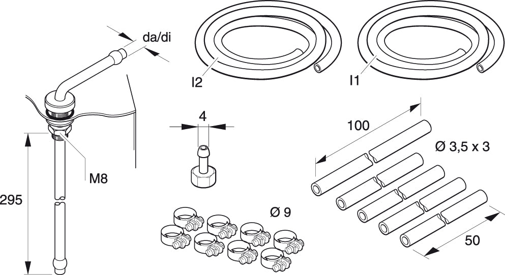 Tankanslutningssats. L=307mm