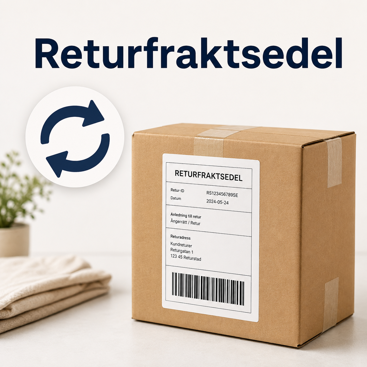 Returfraktsedel – returetikett fastsatt på paket redo att skickas tillbaka