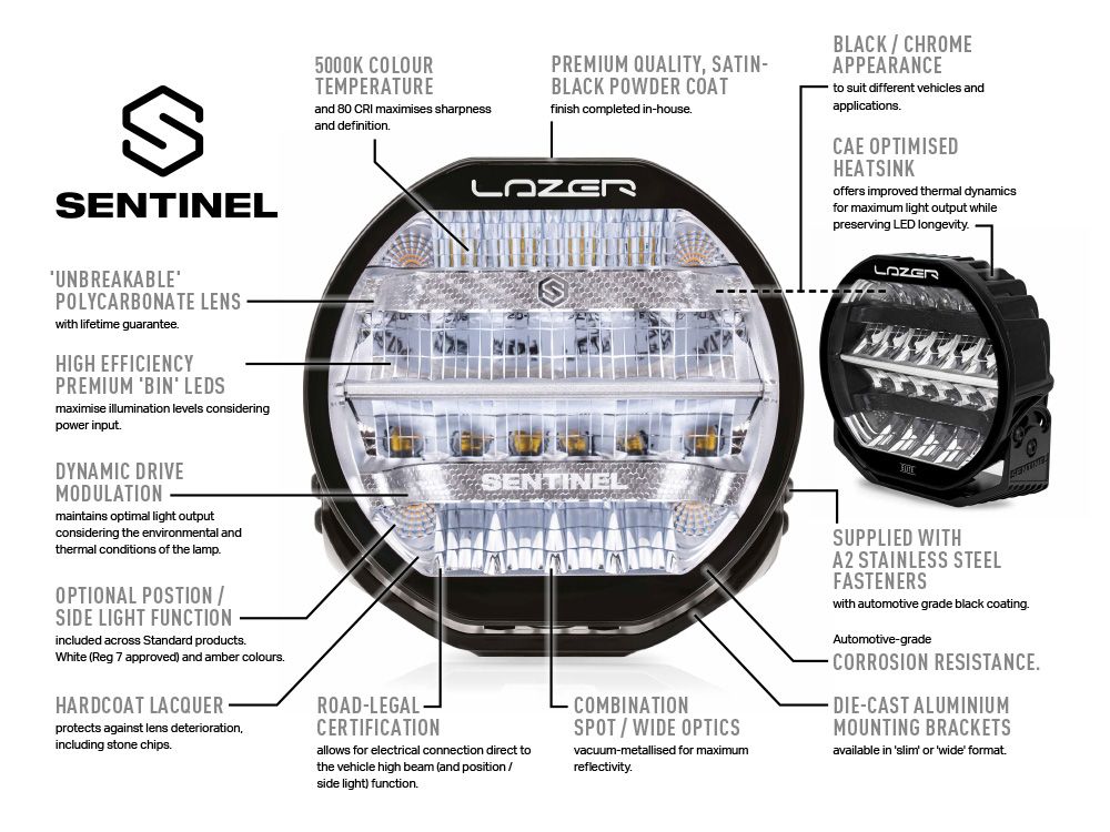 Lazer Sentinel Std LED Extraljus 9″ Chrome