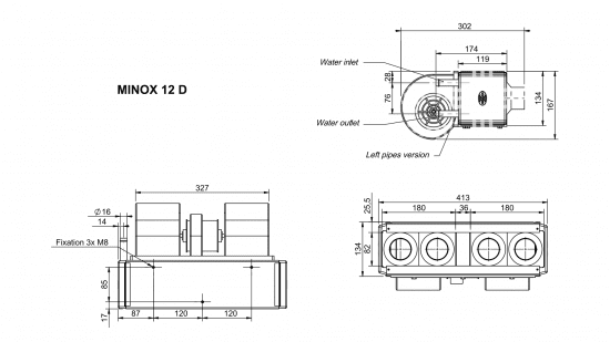 MINOX 12 D - 12V Water heat exchanger with fan
