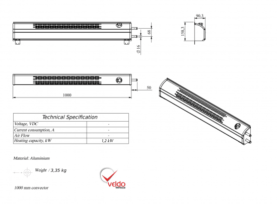Convector 1m without fan